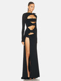 Diynav Women's New Sexy Perspective Umbilly Net Yarn Long-Sleeved Dress Long-Sleeved Dress Temperament Low-Breasted High Open Fork Dress