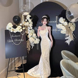 Diynav Dress Hanging Neck Dress 2024 Spring And Autumn New High-End Famous Birthday Banquet Heavy Industry Fish Tail Dress