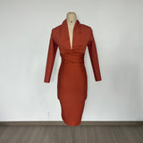 Diynav Deep V-Neck Fashion Trendy Long Sleeve Banded Dress With High-End Banquet Evening Dress