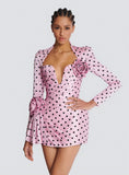 Diynav Dress Wave Point Printing Deep V-Neck Heavy Industry Flower Folds To The Waist Dress Short New Model