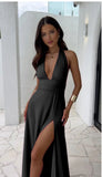 Diynav 2024 Women's New Fashion High-End Temperament Hanging Neck Sexy Open-Puck With Solid Color Dress Women