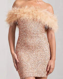 Diynav New Women's Breast-Buffed But Hip Dress Famous Feather Lytherin Party Dress