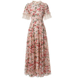Diynav Industry Color Liede Embroidery Round-Neck Princess Style Long-Sleeve Dresses Summer New 2024
