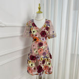 Diynav Summer New French Design Heavy Industry Three-Dimensional Flowers Slimming Thin And Hip Delicate Dress Women's Clothing