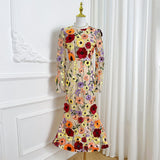 Diynav Spring And Summer New French Heavy Industry Mesh Three-Dimensional Flower Embroidery Perspective Spliced Waist Repair Dress Dress