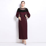 Diynav Senior Sense Of The Famous Fan Heavy Industry Nail Bead Dress Temperament Sister Fan Lantern Sleeves Loose Skirt
