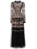 Diynav Industry Embroidery Lantern Sleeve Princess Powder Long Dress Dresses Autumn And Winter Women's New 2024