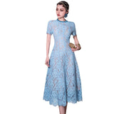 Diynav Industry Drill Round Lace Hook Flower Big Swing Waist Red Blue Short-Sleeved Dress Spring And Summer Women's Dress 2025