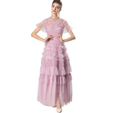Diynav Wind Round Collar Lotus Leaf Side Splicing Short Sleeves Big Swing Purple Dress Dress Women's Autumn And Winter New 2024