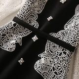 Diynav Feng Shui Soluble Flower Splicing Nails Button Long-Sleeved Black Dress Women's New Spring 2025