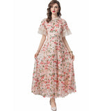 Diynav Industry Color Liede Embroidery Round-Neck Princess Style Long-Sleeve Dresses Summer New 2024