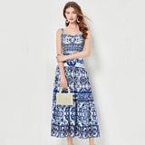 Diynav Blue And White Porcelain Printing Spliced Three-Dimensional Breast Sling Sling Sling Belt + Half-Dress Two-Set Female (With Chest Cushions)