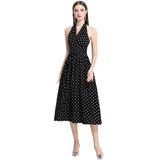 Diynav Retro Sleeveless Dress Wave Point Small Bare Back V Collar Hanging Neck Tea Break Skirt Hong Kong Wind Girl Summer 2025
