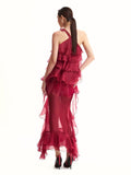 Diynav Women's Sexy Lotus Leaf Side Strap Hanging Neck Dress Flower Decorative Perspective Skirt Dress Dress