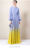 Diynav Gradient Dress Lantern Sleeve Yellow Dress Temperament Long-Sleeved Skirt Women's Long Spring And Autumn