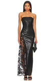 Diynav Solid Color PU Leather Fashion Temperament Body-Meared Lace Explosion Sexy Mid-Long Dress Dress Dress
