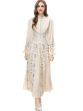 Diynav Industry Embroidered Collar Retro Lantern Long-Sleeved Apricot Dress Dress Women's New Spring And Summer 2024