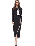 Diynav Collar Bud Bow Long Sleeve Sexy Open Fork Bag Cleni Pencil Mid-Long Dress Women's New Autumn And Winter 2024