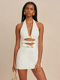 Diynav Sexy Hollow Hanging Back Hanging Neck Dress Metal Decorative Temperament Dress Skirt Skirt Skirt