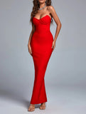 Diynav Women's Explosive Sexy Long Evening Dress Body Wrapping Party Temperament Banded Dress Black