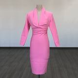 Diynav Deep V-Neck Fashion Trendy Long Sleeve Banded Dress With High-End Banquet Evening Dress