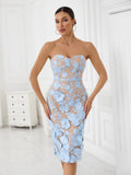 Diynav Lace Three-Dimensional Flowers Decorated With White Sexy Thoracic Dress Light Luxury Dinner Dress