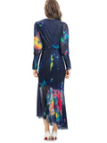Diynav V-Neck Long-Sleeved Elegant Print Irregular Fishtail Dress Dress Women's Autumn New 2025