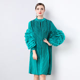 Diynav Gas Handmade Large Petal Striped Folded Dress Female Senior Sense Thin Long Folded Dress