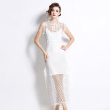 Diynav New French Fashion Dinner Mature Dignified Salt Wind Hollow Rounded Sleeveless Dress