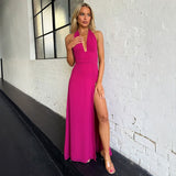 Diynav 2024 Women's New Fashion High-End Temperament Hanging Neck Sexy Open-Puck With Solid Color Dress Women