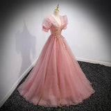 Diynav Evening Dress Dress Female Solid Color Host V Lead French Princess Vocal Art Test Solo Performance Dress Pink