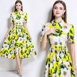 Diynav Women's Dress 2025 Summer New Collection Of Thin Temperament Print Big Swing Shirt Dress