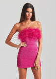 Diynav Women's Dress Sexy Bareback Ostrich Hairy Twisted Dress High-End Temperament Fashion Sleek Ass Skirt