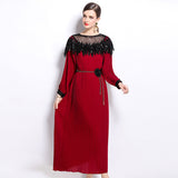 Diynav Senior Sense Of The Famous Fan Heavy Industry Nail Bead Dress Temperament Sister Fan Lantern Sleeves Loose Skirt