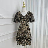 Diynav Summer New French Design Heavy Industry Three-Dimensional Flowers Slimming Thin And Hip Delicate Dress Women's Clothing