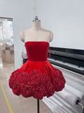 Diynav Sexy Dress 2025 New Velvet Breast Three-Dimensional Red Rose Fluffy Dress Dress