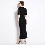 Diynav Industry Hot Diamond Net Yarn Designer Temperament Three-Dimensional Flower Standing Waist Thin Elegant Dress Dress