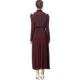Diynav High-Collar Sexy Open Shoulder Long Sleeves Open Fork And Bottom Dress Women's New European 2025 Spring
