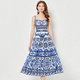 Diynav Blue And White Porcelain Printing Spliced Three-Dimensional Breast Sling Sling Sling Belt + Half-Dress Two-Set Female (With Chest Cushions)