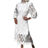 Diynav Women's New French Lace Collar Bubble Bubble Sleeve Dress Temperament To Show Skinny Dress