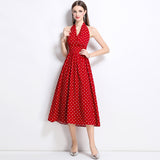 Diynav Retro Sleeveless Dress Wave Point Small Bare Back V Collar Hanging Neck Tea Break Skirt Hong Kong Wind Girl Summer 2025