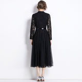 Diynav And Summer New Lapl Collar Heavy Industry Hooks Hollow French Lace Dress Women Feel Large Knee Long Skirt