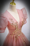 Diynav Evening Dress Dress Female Solid Color Host V Lead French Princess Vocal Art Test Solo Performance Dress Pink