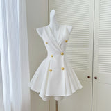 Diynav Sleeveless Vest Dress Female Body Senior Sense V Collar Short Skirt Temperament Niche Waist A-Word Skirt