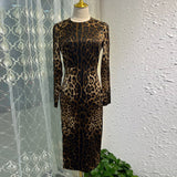 Diynav Print Long-Sleeved Silk-Covered Ass Skinny Sexy Open-Fork Pencil Dress Autumn Women's Dress New 2025