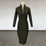 Diynav Deep V-Neck Fashion Trendy Long Sleeve Banded Dress With High-End Banquet Evening Dress