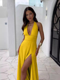 Diynav 2024 Women's New Fashion High-End Temperament Hanging Neck Sexy Open-Puck With Solid Color Dress Women