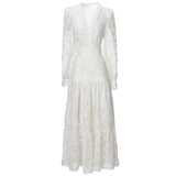 Diynav Industry Plate Flower Splicing Lantern Long Sleeve White Swing Dress Dress New Women's Autumn And Winter 2024