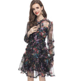 Diynav Industry Lotus Leaf Side Sexy Perspective Apricot Print Long-Sleeved Short Dress New Women's Clothing Early Autumn 2024