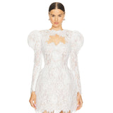 Diynav Fashion Elegant Shoulder Long Sleeve Two-Set Lace Sexy Nail Beads Sling Dress